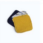  3  Handmade Knitted Dishcloths Washcloths 100  Cotton Gold Navy Ombre