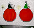 Vintage Stained Glass Metal Framed Pumpkin Sun Catchers Lot Of 2 Pristine