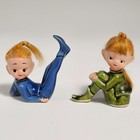 Vtg Pixie Elves Ceramic Figurines 3  Red Hair National Potteries Japan Set Of 2