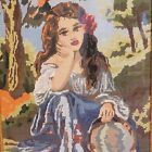 Vintage Handmade Needlepoint Gypsy Picture Professionally Framed 33 x24 
