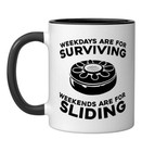 Table Game Strategy - Pucks Shuffleboard Ceramic Mug 11 Ounces Black white