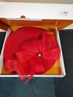 Red Wide Brim Fascinator Hat Kentucky Derby Church Tea Party Headband Floral