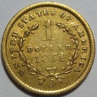   1851-o Vf   1 Gold Piece Dollar  New Orleans  Type 1  Free Shipping