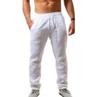Men s Cotton Linen Trousers Breathable Casual Fitness Pants Summer Beach Gift