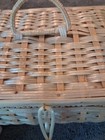 Vintage 1970s Wicker Sewing Basket Box Made In Taiwan Gingham Lining Spools Lot