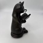 Brown Resin Bronze Looking Cat With Glasses Reading A Book 4 25    Mint Condition