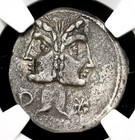 Roman Republic  C  Fonteius  114-113 B c  Silver Denarius  Ngc Vf