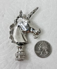 Amazing Full Unicorn Head Silvertone Metal 3 Inch Tall