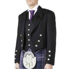 Black Prince Charlie Jacket With 5 Button Vest Scottish Kilt Jacket For Men