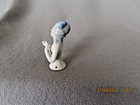Vintage Miniature Porcelain Half Doll Pin Cushion Gray Hair Blue Ribbon
