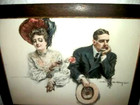 Victorian Howard Chandler Christy Lithograph Teasing Couple Antique Oak Frame
