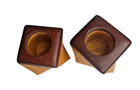 Unique Pair Of Vintage Hand Lathe Turned Folk Art Candle Holders - Marquetry