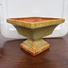 Mcm Haeger Pottery Planter Square Footed Ribbed Gold Green Brown Speckled Fall