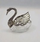 Antique 3    Swan Metal   Glass Moveable Wings  Swan Salt Dip Salt Cellar 