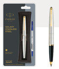Parker Galaxy Stainless Steel Roller Ball Pen Gold Trim  pack Of 5 
