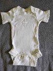 New Gift Handmade Keepsakes christaning Baby Girl White Cross Bodysuit Set 3-6m