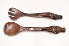 Vintage Maori Carved Wood New Zealand Tribal Art Serving Fork Spoon Utensil Tiki