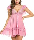 Womens Sexy Lingerie Deep-v Babydoll Ladies Lace Dress Sheer Nightdress Us Stock