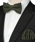 Wool Pre-tied Bow Tie And Pocket Square Set For Men Olive Green