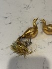 Vintage Gold Glass Bird Clip-on Christmas Ornaments With Tinsel Tails Lot Of 2