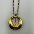 Vintage Parmex Watch Pendant Necklace Women Gold Tone Long Chain New Battery