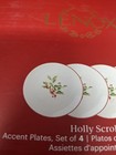Lenox Nib Set W 4 Holly Scroll Christmas Accent Plates -holly Berry   Red Trim