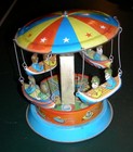 Tin Toy Carousel Vintage Working Spring Drive Faded Scratched Used Nice 
