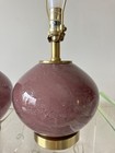 Pair Vintage Plum Purple Glass Table Lamps Brass Bases Hollywood Regency
