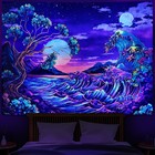 Blacklight Great Ocean Wave Tapestry Magical Tree Of Life Tapestries Uv Reactive