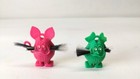 2 Vintage 1960s Rat Fink Ring Charm Pink   Green With 2-tone Whiskers Ed Roth