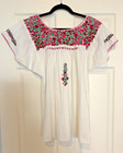 Vintage Mexican Oaxaca White Embroidered Boho Hippie Peasant Tunic top Size M l