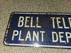 Vintage 40s 50s 60s Bell Telephone Plant Department Sign blue white 36x12 phone