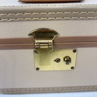 Vtg Tan Train Case Vanity Makeup Box Mid Century Travel Luggage Beige 12 5in