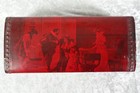 Antique Unusual Red   Black Presentation Box Victorian Dowry Courting Scene