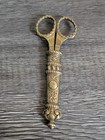Antique Collectible Small Sewing Scissors With Sheath  Bronze Gold Colored 