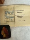 Vintage Soviet Fedoskino Hand Painted Lacquer Pin Brooch Ussr W box   Papers