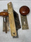 Antique Nashua Mortise  key Lock Set  2 Backplates  2 Door Knobs