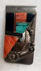 Southwest  Native  American Navajo Silver Money Clip - Turquoise Coral Onyx