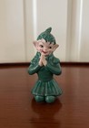 Vtg Ceramic Pixie Elf Figurine Green Kneeling W  Hands Clasp In Prayer 1950   s
