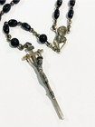 Vintage antique Sterling Silver Black Wood Bead Rosary Necklace