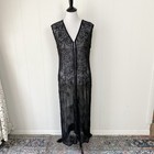 Sheer Black Beaded Duster Cardigan Whimsigoth Kimono Witchy Silk  Osfm 20    Ptp