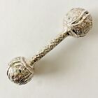 Silver Embossed Repousse Pierced Decorative Barbell Dumbbell Baby Rattle