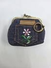 Vintage Jean Style Embroidered Denim Triple Frame Coin Purse Lock Keyring 1974