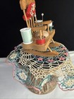 Vintage Wooden Rocking Chair Pin Cushion Thread  spool Holder Decor Japan