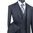 Vinci Men s Charcoal Gray Glen Plaid 3pc 2-button Classic-fit Suit - New