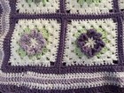 Handmade Knitted Purple green white Floral Granny Quilt Blanket