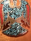 Vintage Native American Navajo Turquoise Coral Bird Sterling Silver Pendant