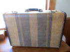 Vintage 1040 s Tweed Stripped Travel Trunk Case Suitcase Luggage 18 X 13 X 7