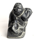 Large Inuit Soapstone Carving Statue Eskimo Hunter Cleaning Whale 8  Heavy 10 Lb