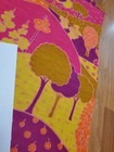 Awesome Rare Vintage Mid Century Retro 70s 60s Bright Neon Yel Pnk Trees Fabric 